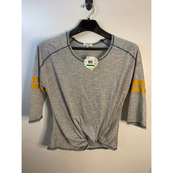 Self Esteem Tops - Self Esteem Womens Heather Grey Front Knot Varsity Stripe 3/4 Sleeve Top Large